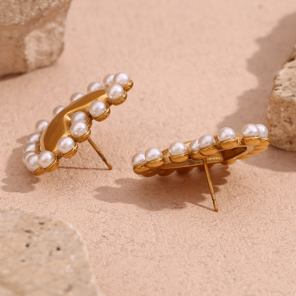 Jazbaat 18K Gold-Plated Heart-Shaped Pearl-Embellished Stud Earrings