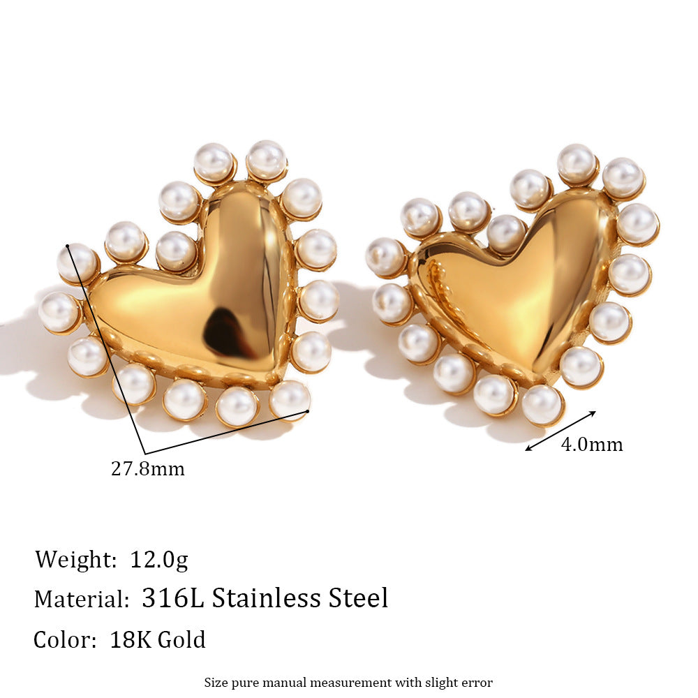 Jazbaat 18K Gold-Plated Heart-Shaped Pearl-Embellished Stud Earrings