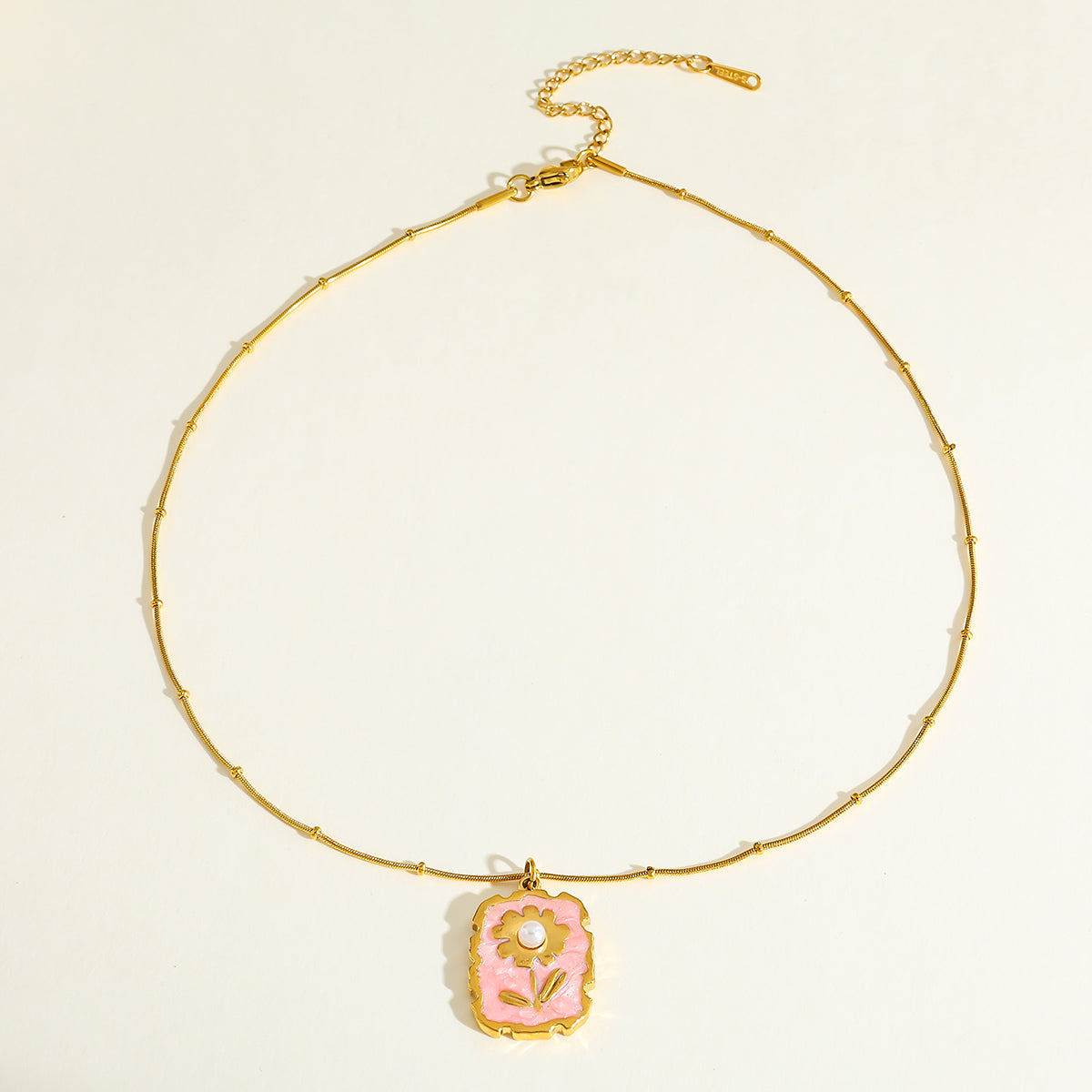 Jazbaat 18K Gold-Plated Pearl-Embedded Flower Enamel Pendant Necklace