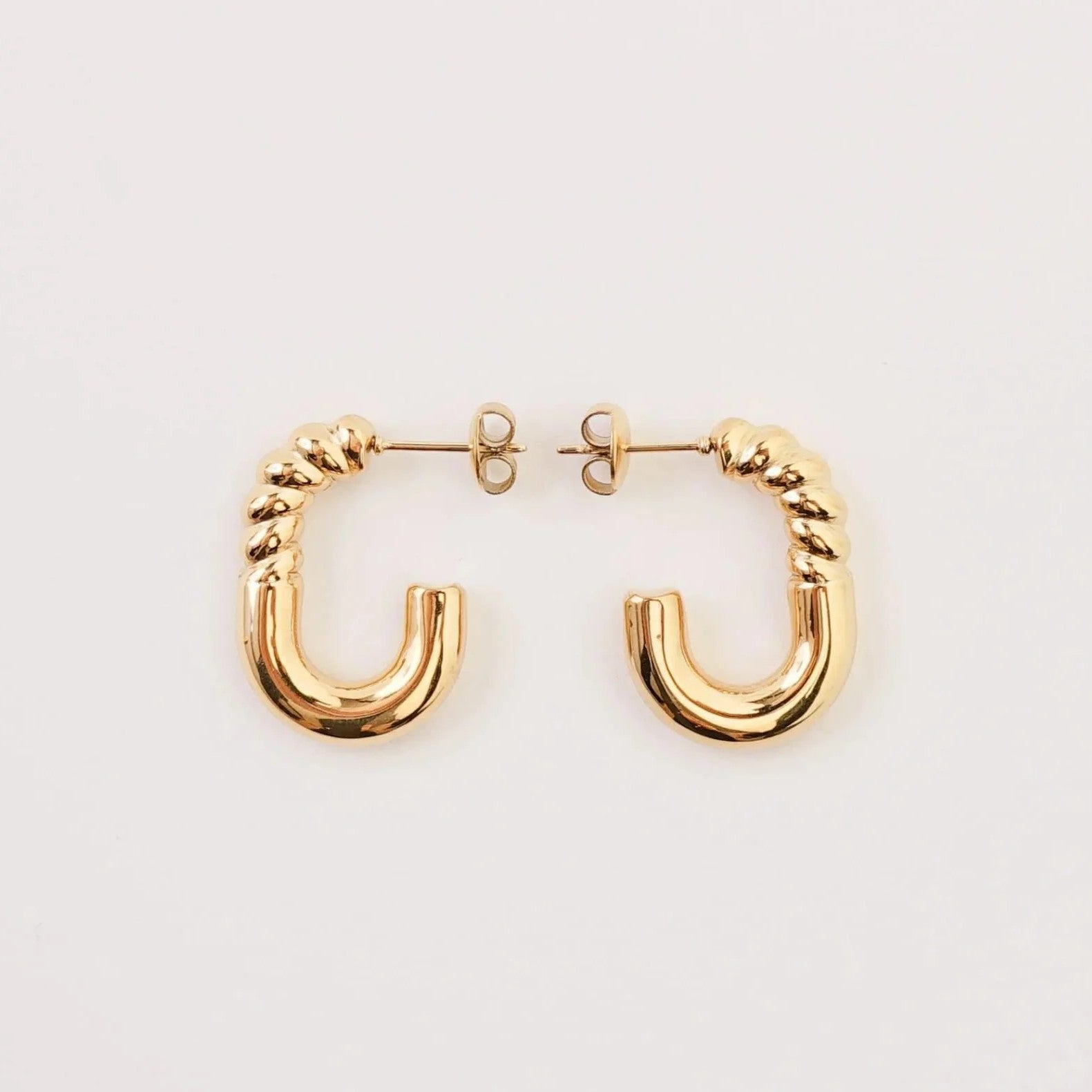 Jazbaat Anti-Tarnish Golden Twisted Hoop Earrings