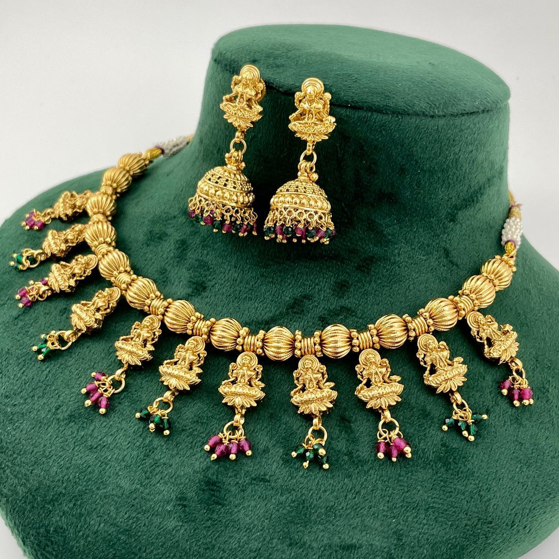 Jazbaat Antique South Indian Temple Laxmi Necklace Set