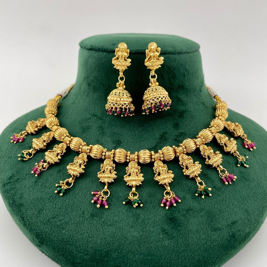 Jazbaat Antique South Indian Temple Laxmi Necklace Set