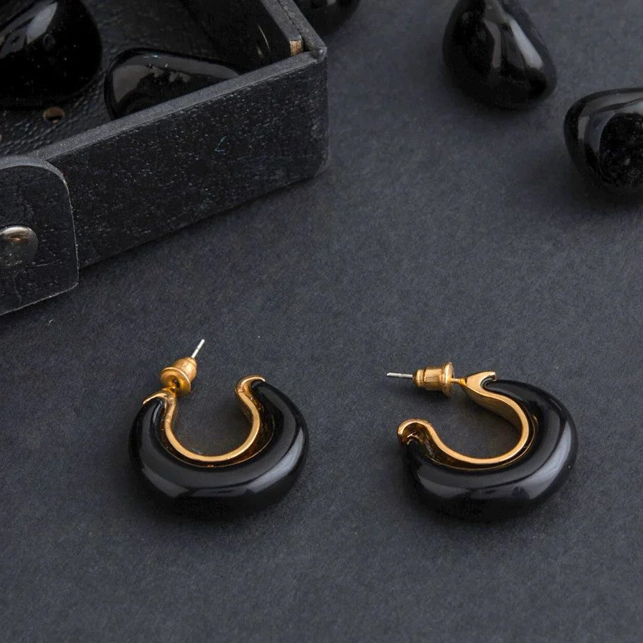 Jazbaat Geometric Korean Half Hoop Earrings - Black