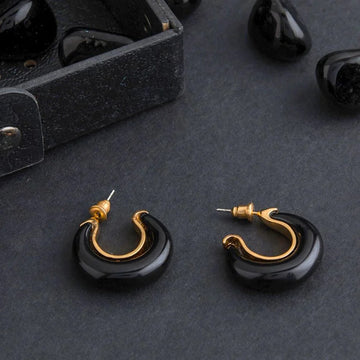 Jazbaat Geometric Korean Half Hoop Earrings - Black