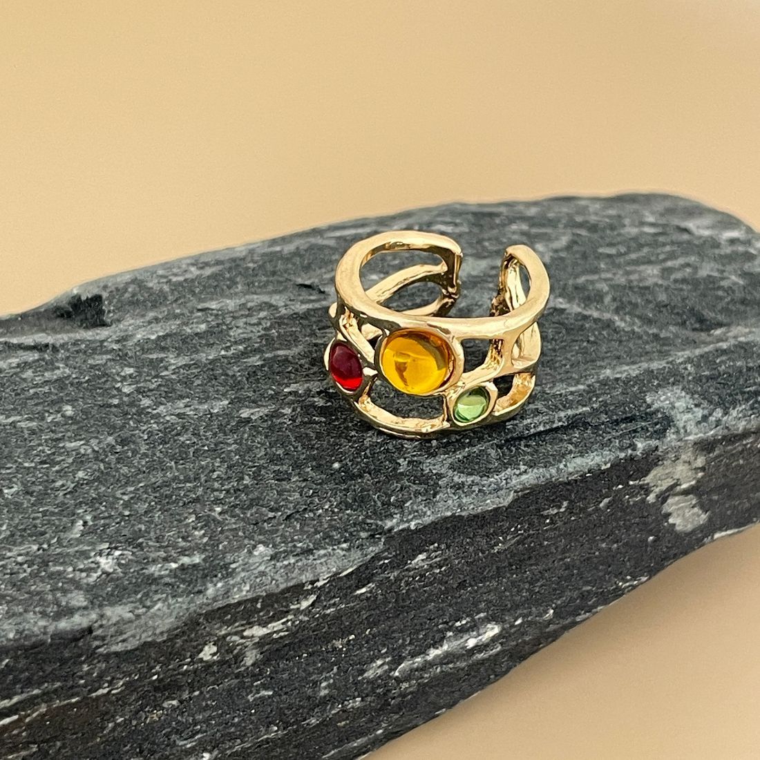 Jazbaat Colorful Gemstones Adjustable Ring