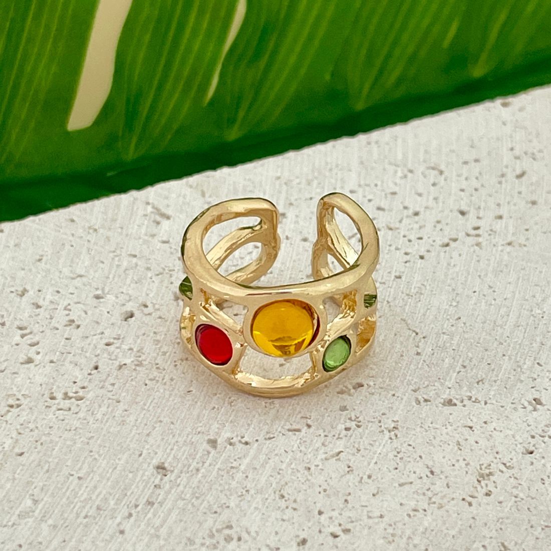 Jazbaat Colorful Gemstones Adjustable Ring