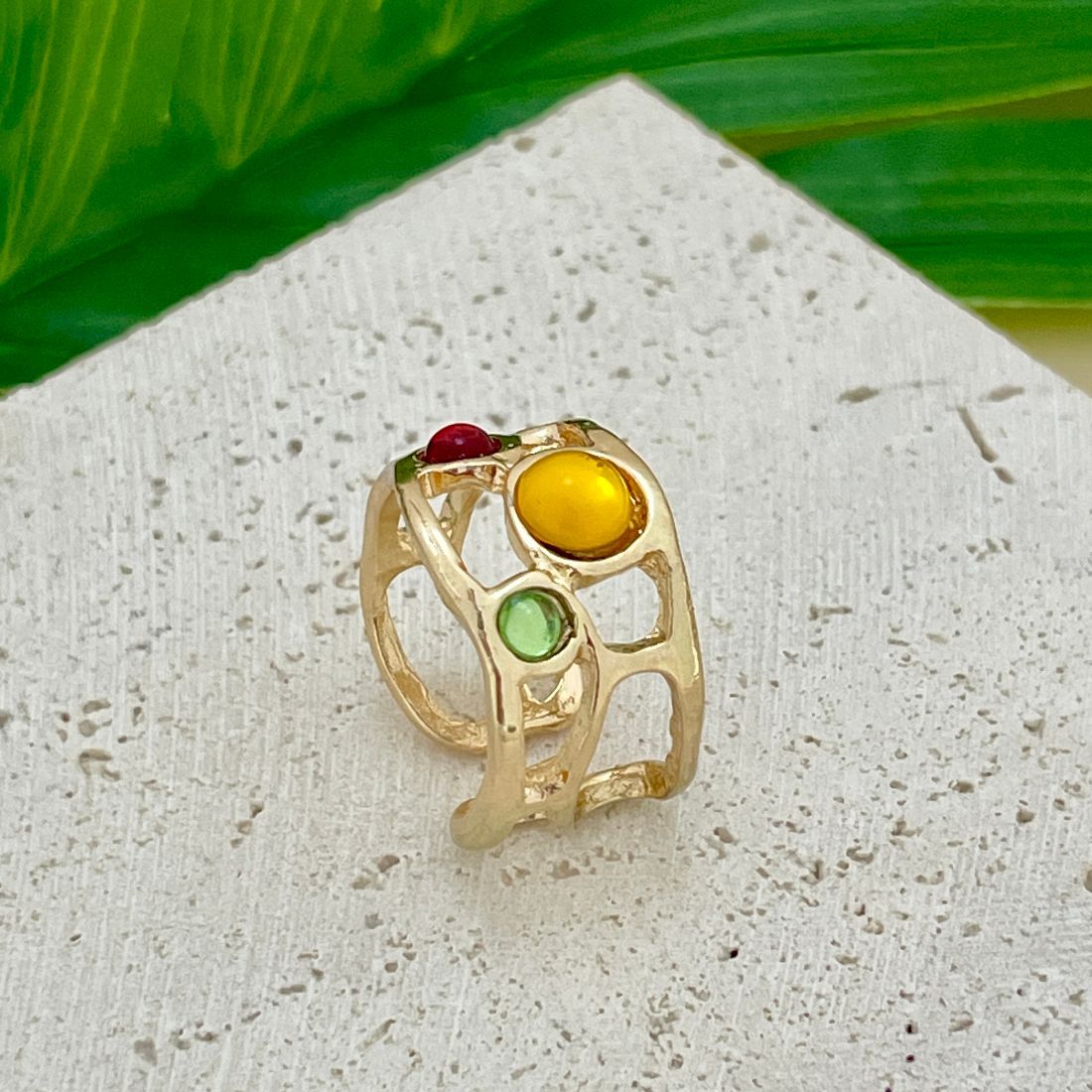 Jazbaat Colorful Gemstones Adjustable Ring