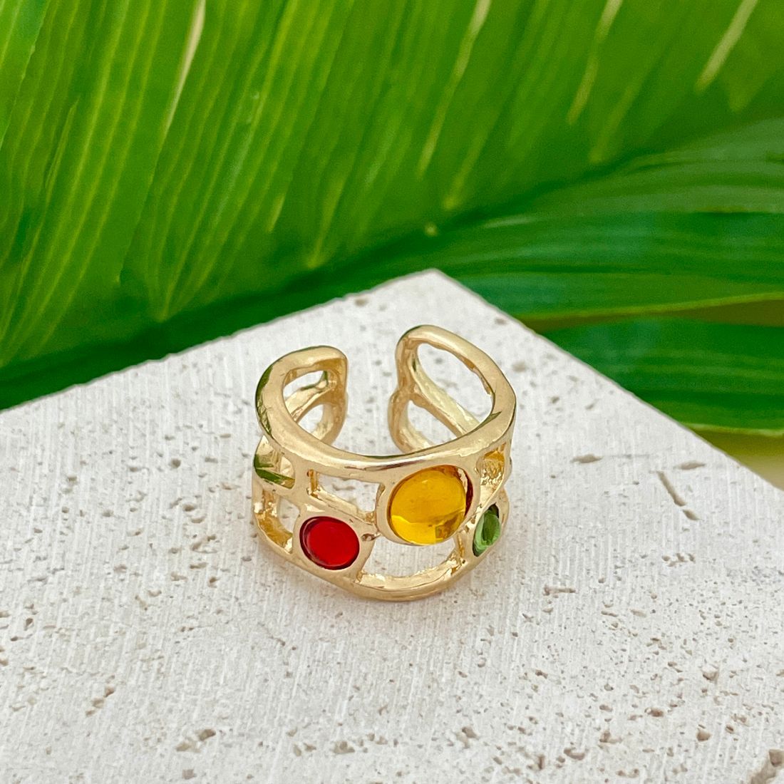 Jazbaat Colorful Gemstones Adjustable Ring