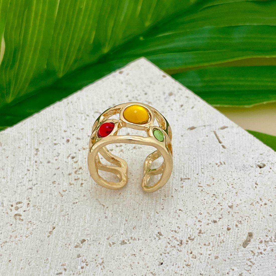Jazbaat Colorful Gemstones Adjustable Ring