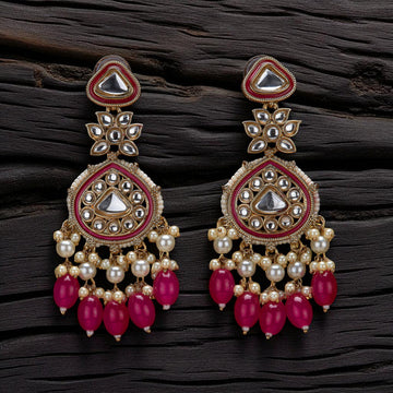 Jazbaat Copper Gold-Plated Kundan Studded Pearl Beaded Meenakari Earrings - Pink