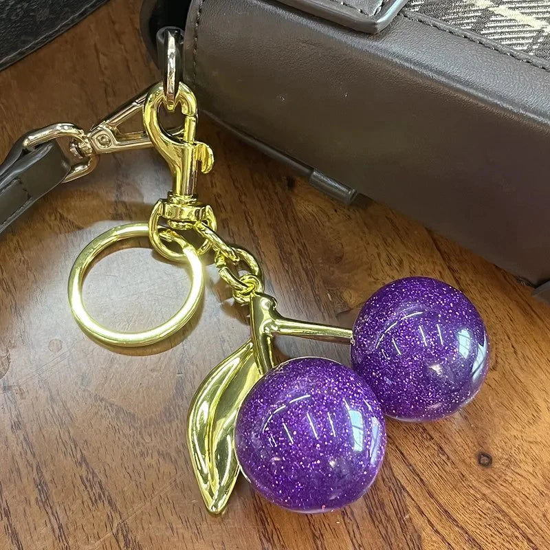 Jazbaat Dark Purple Cherry Bag Charm Keychain