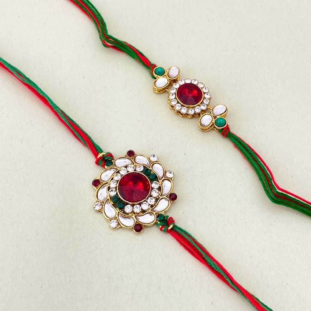 Jazbaat Designer Kundan Bhaiya Bhabhi Rakhi Set