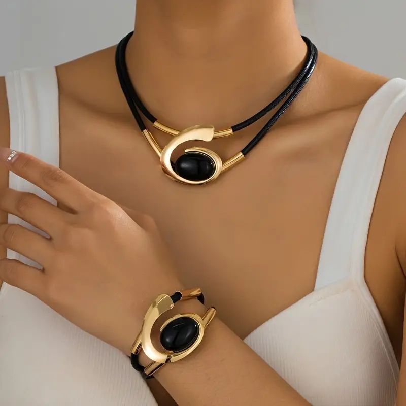 Jazbaat Double-Layer Spiral Pendant Necklace & Bracelet Set