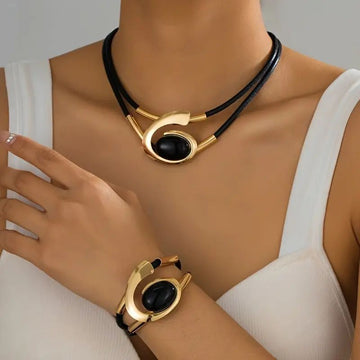 Jazbaat Double-Layer Spiral Pendant Necklace & Bracelet Set