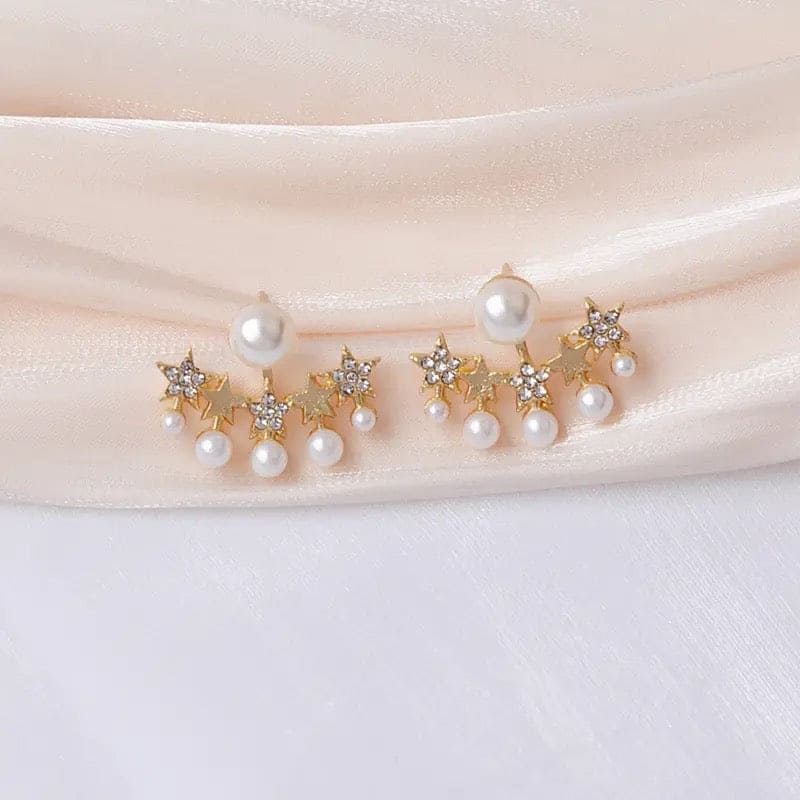 Jazbaat Five-Star Crystal & Pearl Studded Korean Ear Jacket Earrings