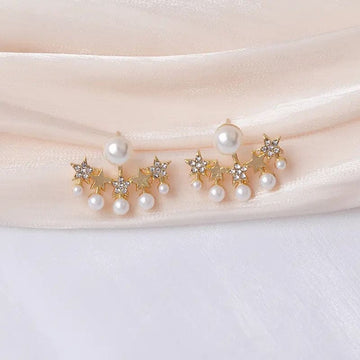 Jazbaat Five-Star Crystal & Pearl Studded Korean Ear Jacket Earrings