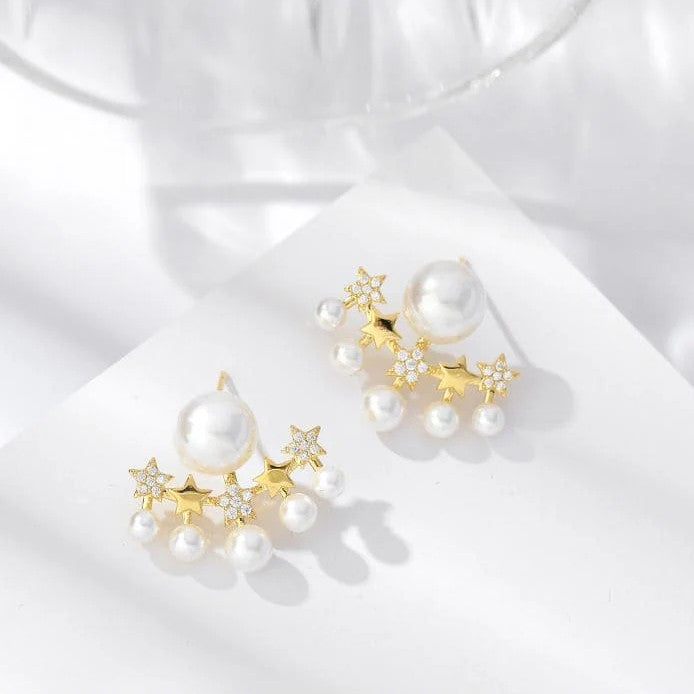 Jazbaat Five-Star Crystal & Pearl Studded Korean Ear Jacket Earrings