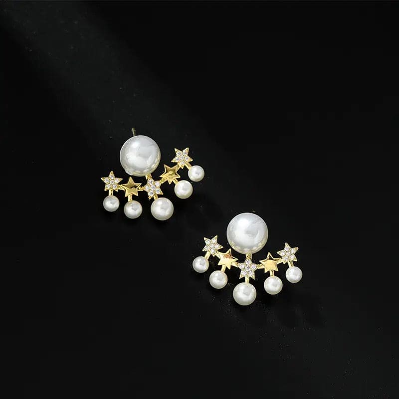 Jazbaat Five-Star Crystal & Pearl Studded Korean Ear Jacket Earrings