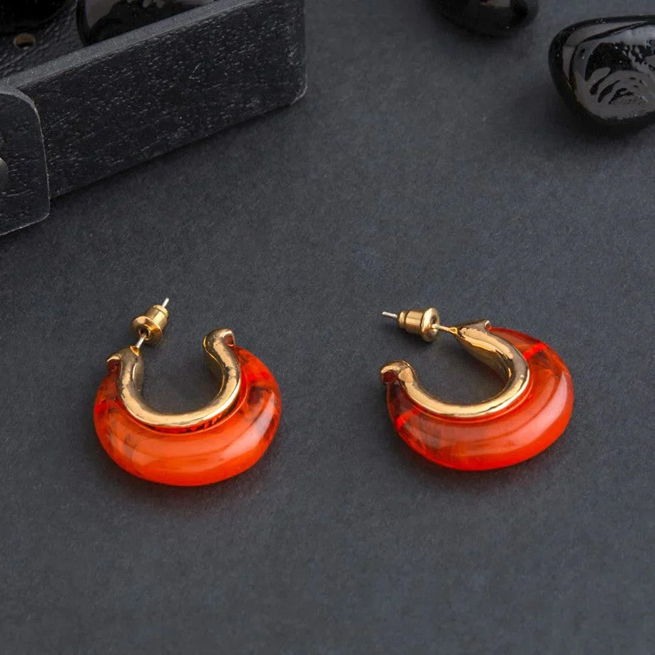 Jazbaat Geometric Korean Half Hoop Earrings - Orange