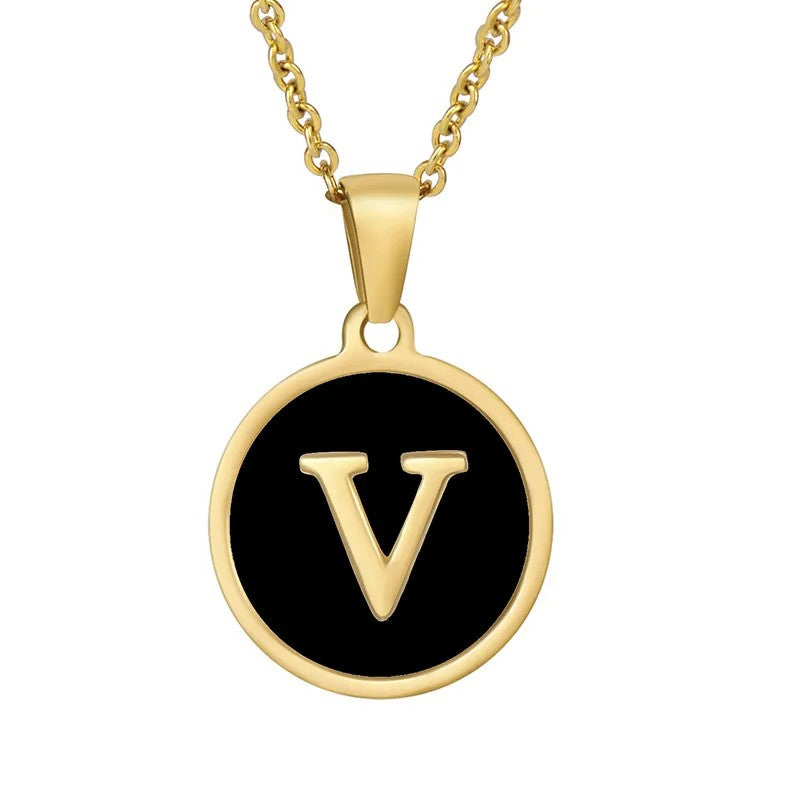 Jazbaat Gold-Plated Alphabet V Letter Pendant Necklace, Black