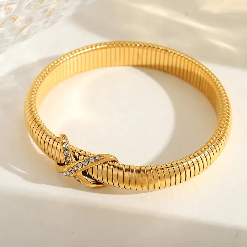 Jazbaat Gold-Plated Knot Design American Diamond Bangle