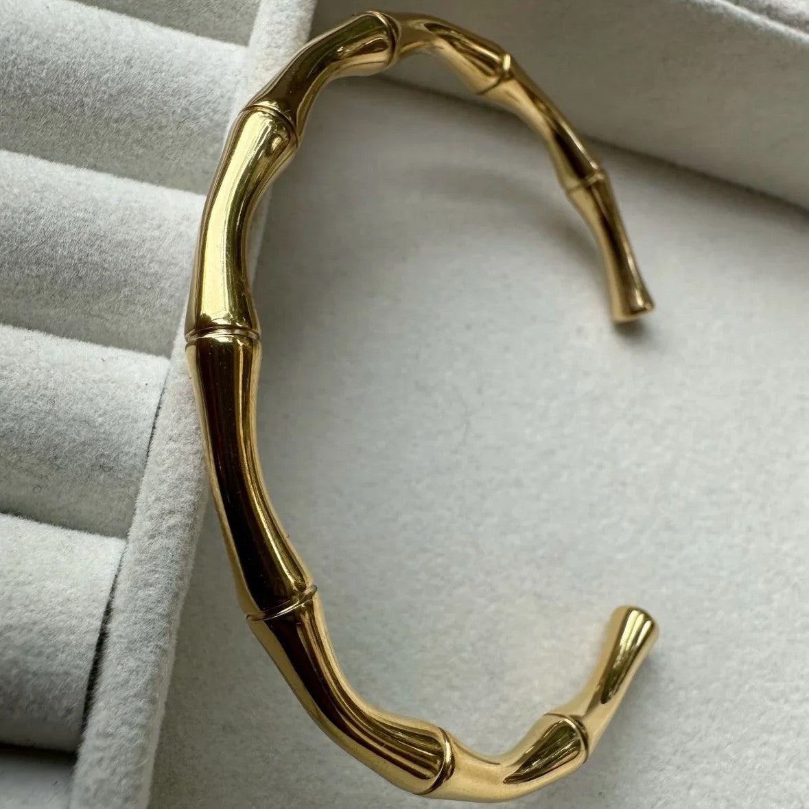 Jazbaat Gold-Plated Bamboo Design Slip-On Cuff Bracelet