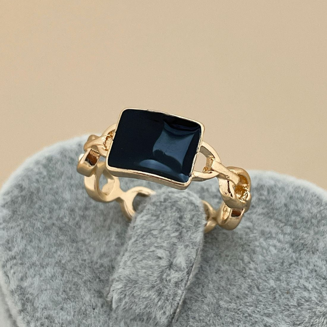Jazbaat Gold-Plated Black Enamel Statement Ring
