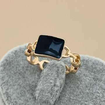 Jazbaat Gold-Plated Black Enamel Statement Ring