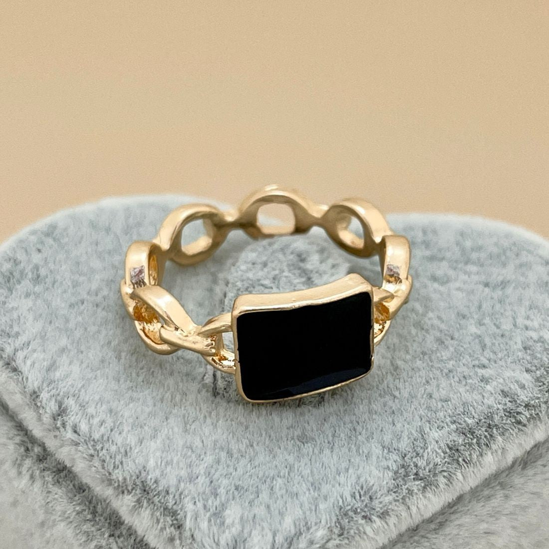 Jazbaat Gold-Plated Black Enamel Statement Ring