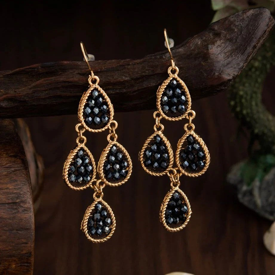Jazbaat Gold-Plated Blue Crystal Dangler Earrings
