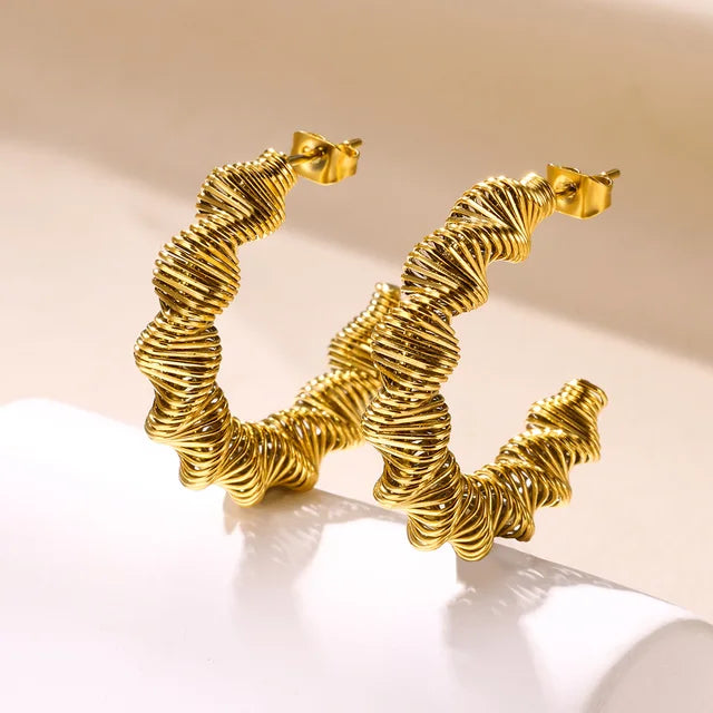 Jazbaat Gold-Plated C-Shaped Twisted Hoop Earrings