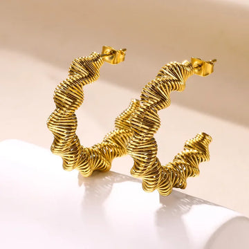 Jazbaat Gold-Plated C-Shaped Twisted Hoop Earrings