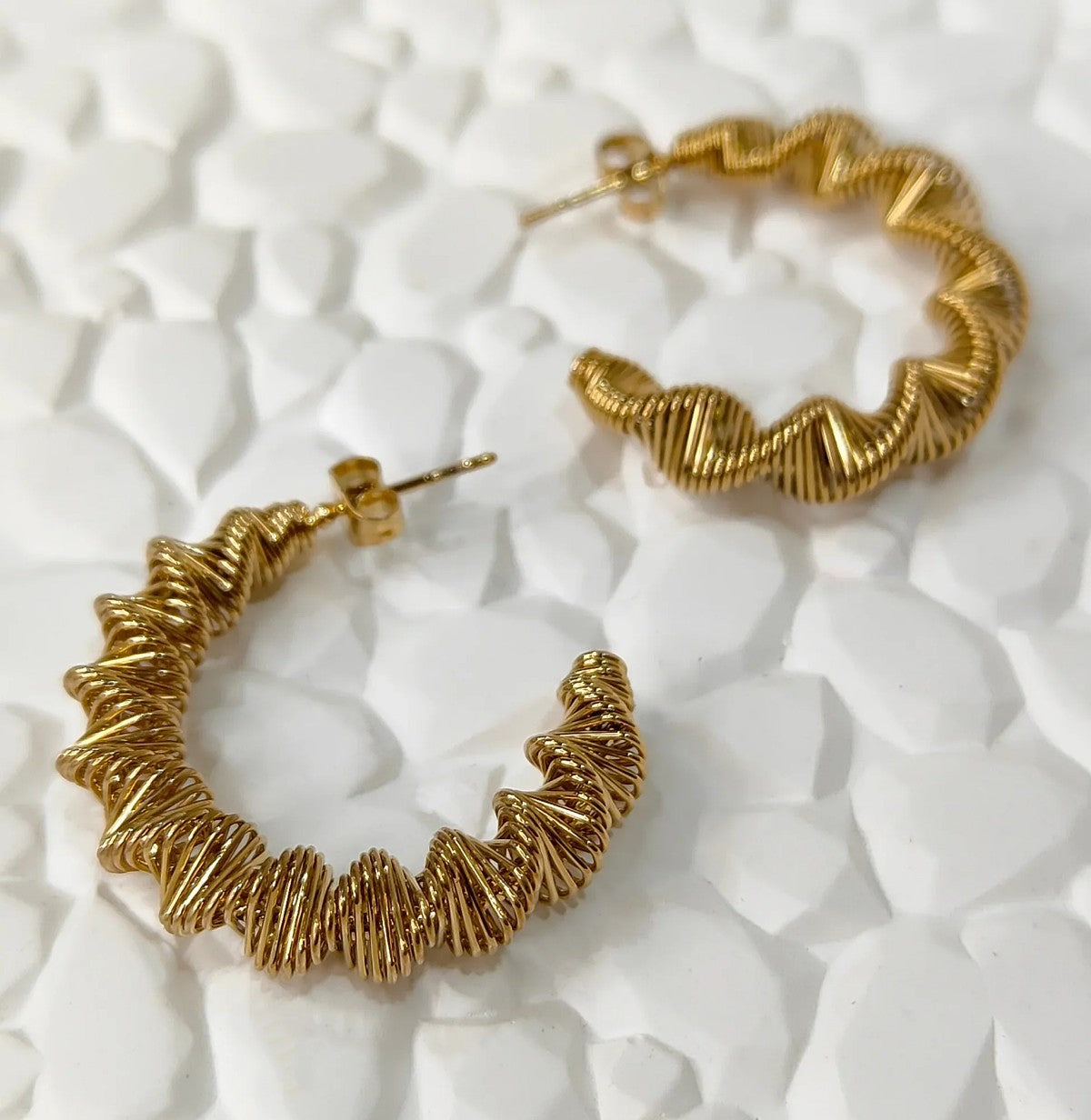 Jazbaat Gold-Plated C-Shaped Twisted Hoop Earrings