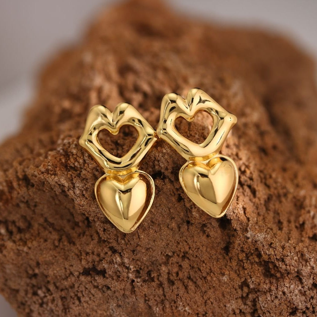 Jazbaat Gold-Plated Carved Lips & Heart Anti-Tarnish Drop Earrings