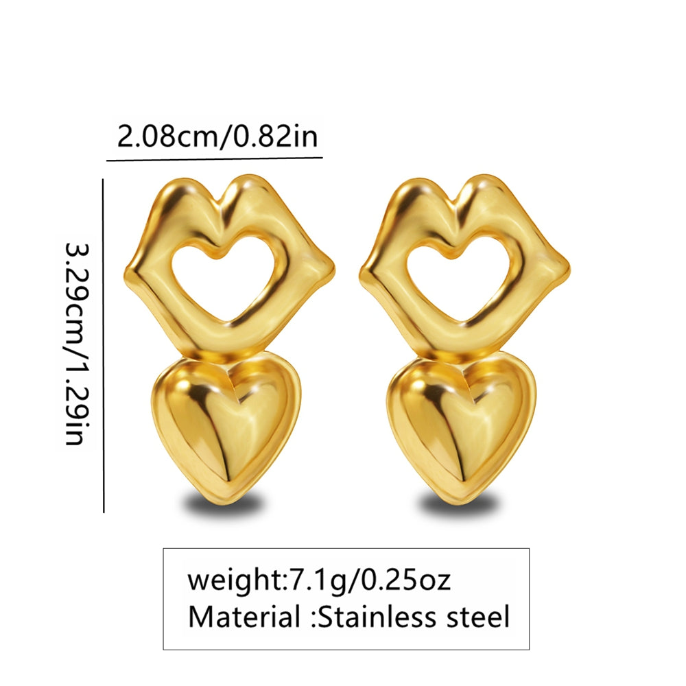 Jazbaat Gold-Plated Carved Lips & Heart Anti-Tarnish Drop Earrings