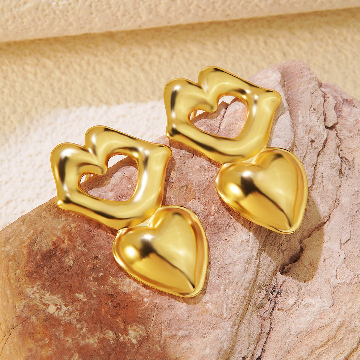 Jazbaat Gold-Plated Carved Lips & Heart Anti-Tarnish Drop Earrings