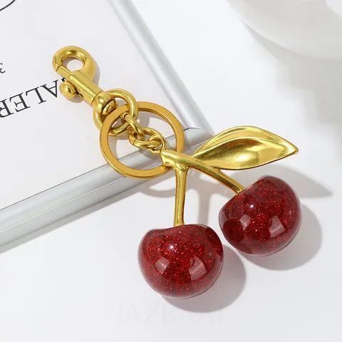 Jazbaat Gold-Plated Cherry Bag Charm Keychain