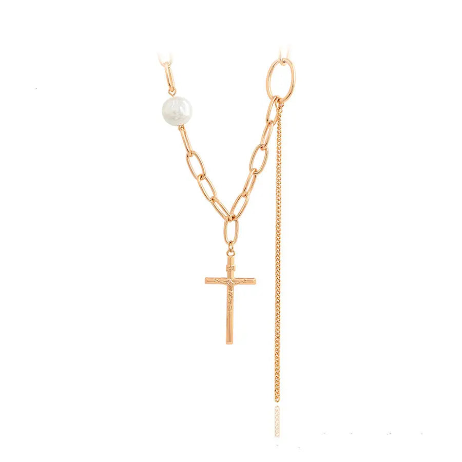 Jazbaat Gold-Plated Christ Crucifix Cross Pendant Necklace