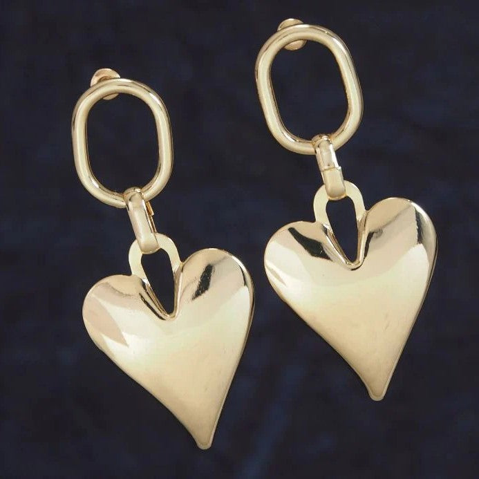 Jazbaat Gold-Plated Chunky Heart-Shaped Dangler Earrings