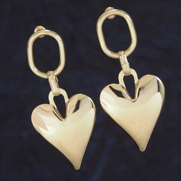 Jazbaat Gold-Plated Chunky Heart-Shaped Dangler Earrings