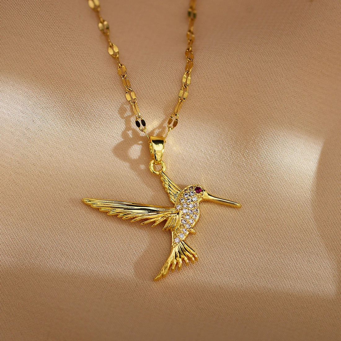 Jazbaat Gold-Plated Crystal Stone Hummingbird Pendant Necklace