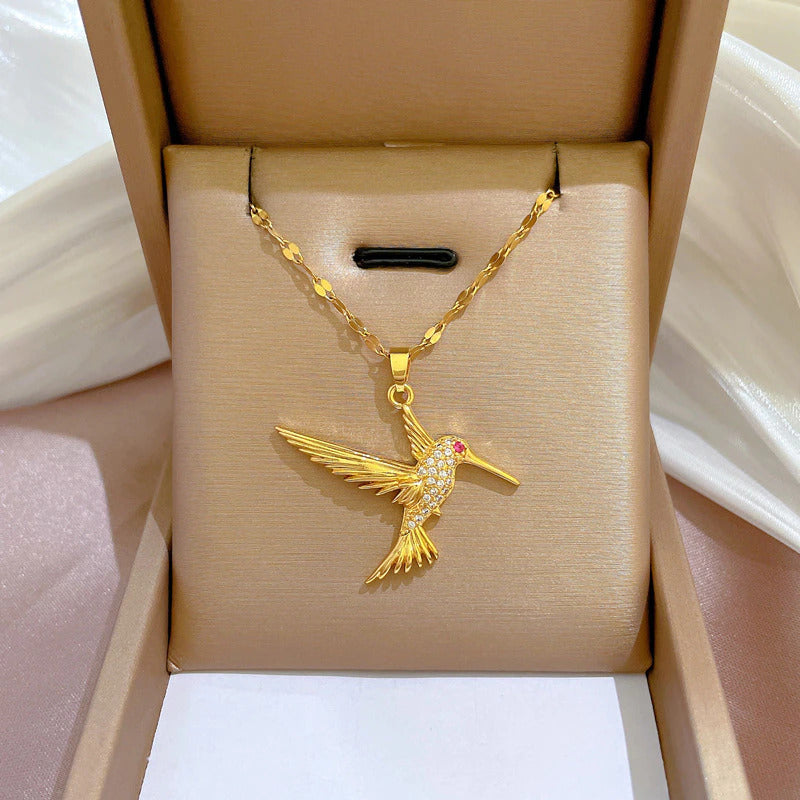 Jazbaat Gold-Plated Crystal Stone Hummingbird Pendant Necklace
