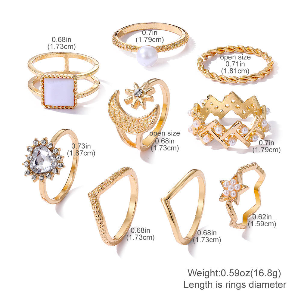 Jazbaat Gold-Plated Crystal Studded Stacking Rings 9-Pack