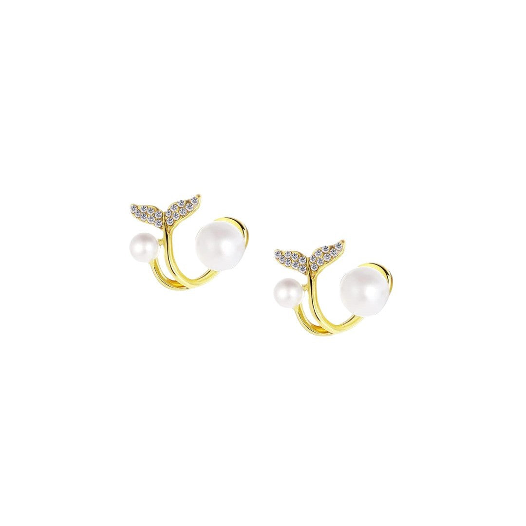 Jazbaat Gold-Plated Crystal & Pearl Studded Fishtail Stud Earrings