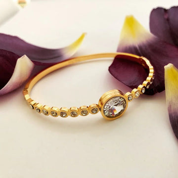 Jazbaat Gold-Plated Cubic Zirconia Embedded Openable Bangle Bracelet
