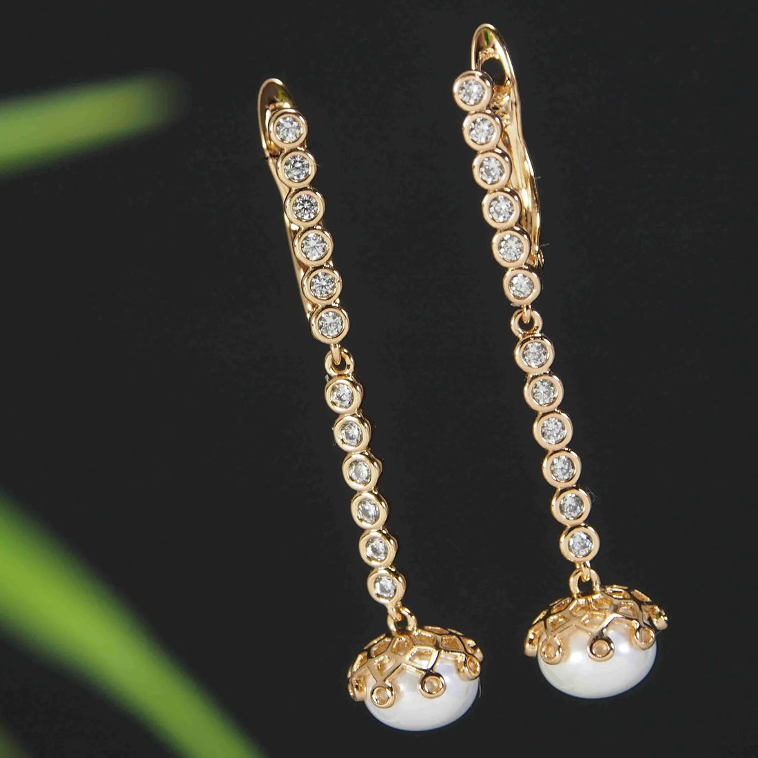 Jazbaat Gold-Plated Cubic Zirconia & Pearl Studded Drop Earrings