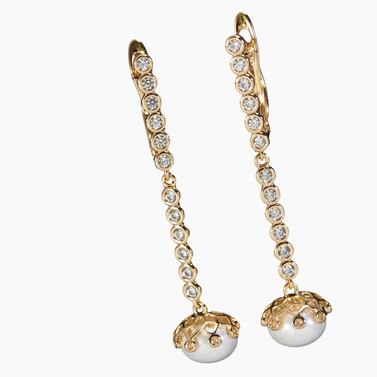 Jazbaat Gold-Plated Cubic Zirconia & Pearl Studded Drop Earrings