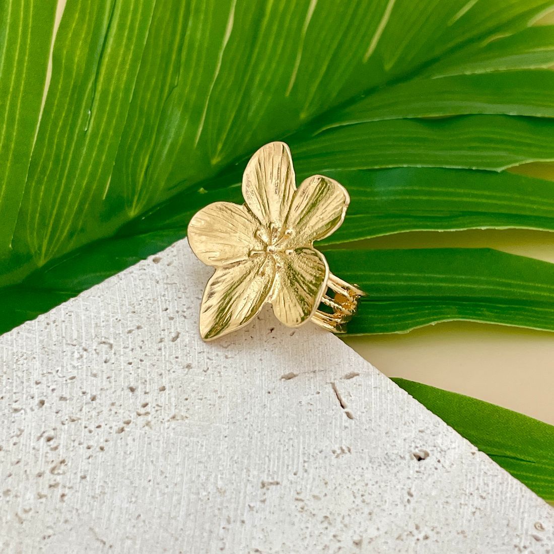 Jazbaat Gold-Plated Flower Adjustable Ring