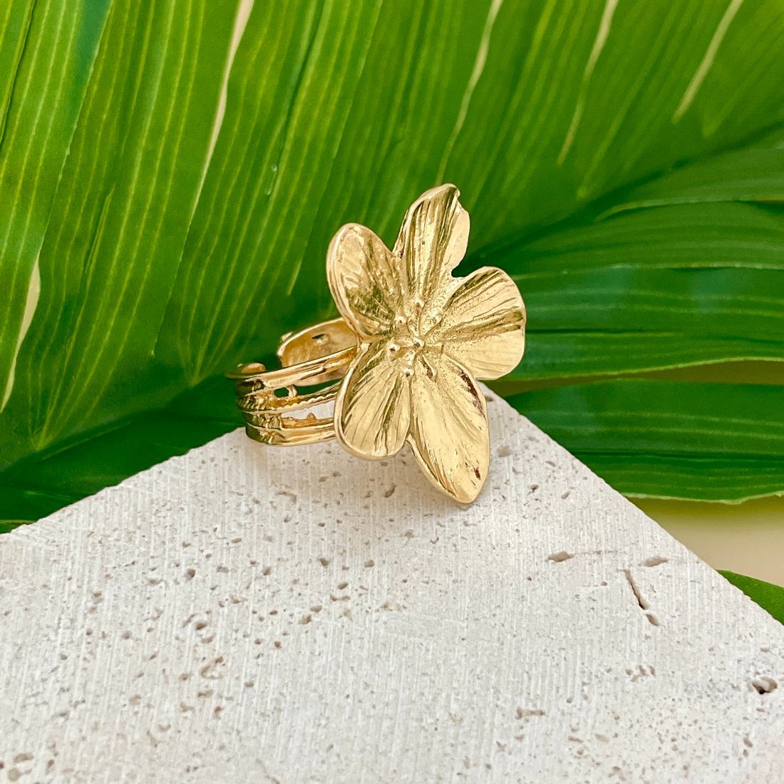 Jazbaat Gold-Plated Flower Adjustable Ring