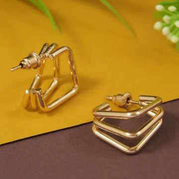 Jazbaat Gold-Plated Geometric Korean Hoop Earrings